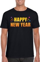 Oud en nieuw shirt Happy new year zwart heren - Nieuwjaarsborrel kleding 2XL