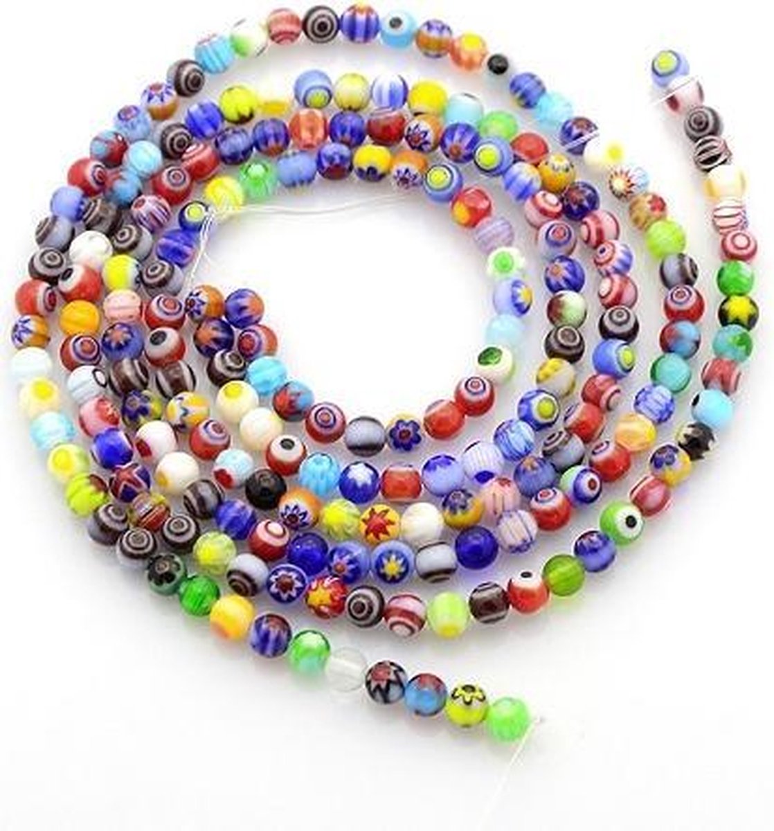 Millefiori glas, Venetië, ronde kralen van 6mm, one-flower kleurenmix