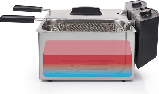 Princess Dubbele Frituurpan - Inhoud 2 x 3 liter - Koude Zone - 3600W - 2x regelbare thermostaat -183123 - RVS