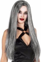 Halloween - Grijze heksen damespruik met lang haar