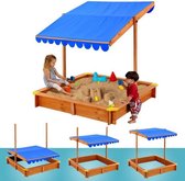 Houten Zandbak Met Verstelbaar Schaduw Dak & 4 Zitbank Zijden - Speelhuis Sandbox - 120x120 CM Groot