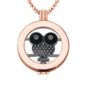 Quiges - Munthouder met Ketting en Munt 33mm Uil - Rosegoudkleurig - ERHS913