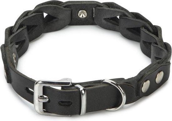 Beeztees leren halsband Connex. Zwart. 45 cm x 20 mm.