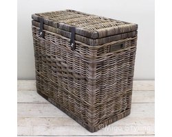 Duo wasmand met leren riem-70x35xH65-Riet-Rotan