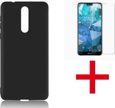 Nokia 3.1 Plus Hoesje - Siliconen Back Cover & Glazen Screenprotector - Zwart