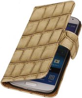 Mobieletelefoonhoesje - Samsung Galaxy S4 Hoesje Glans Krokodil Bookstyle Beige
