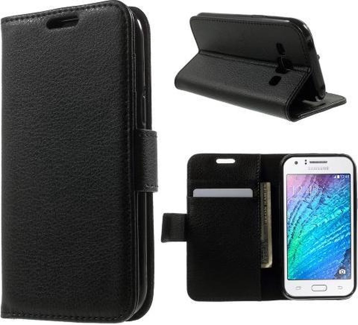 Litchi Wallet hoesje Geschikt voor: Samsung Galaxy J1 2015 zwart