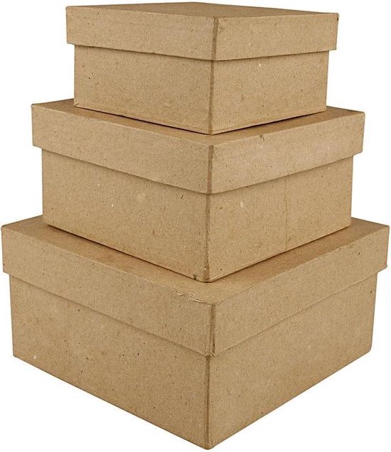 Creotime Vierkante dozen, 10+12,5+15 cm, 3 assorti | bol.com
