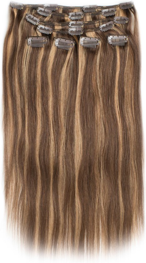 Tot ziens Mexico Bepalen Clip in Extensions, 100% Human Hair Straight, 22 inch, kleur #4/27  Chocolate Brown/... | bol.com