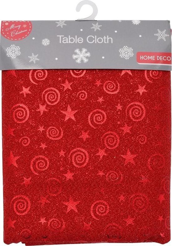 Luxe Kerst diner tafelkleed/tafellaken rood met sterren 140 x 230 cm-  polyester -... | bol.com