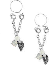 Pinch - indiscrets nip Jewel - tepelhanger - Witte roos zilverkleurige blaadjes - tepeljuweel