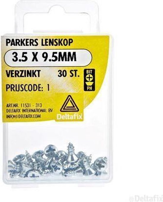 30 verzinkte parkers met lenskop, 3.5 x 9.5mm.