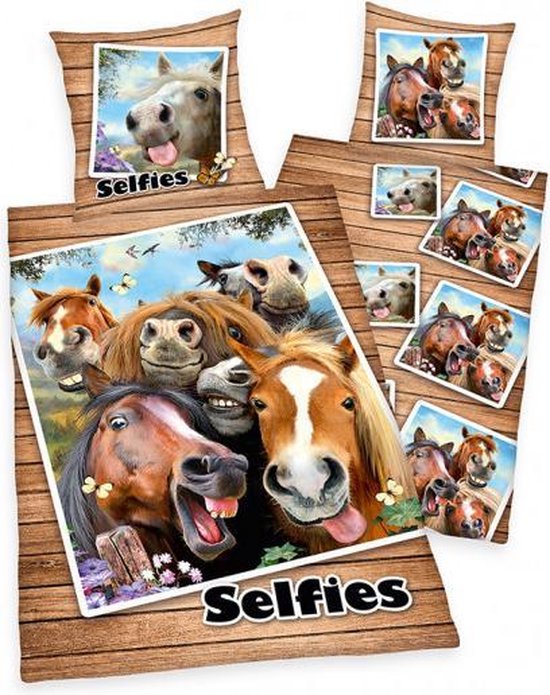 Dekbedovertrek Paarden Selfies Kinderdekbedovertrek 140x200