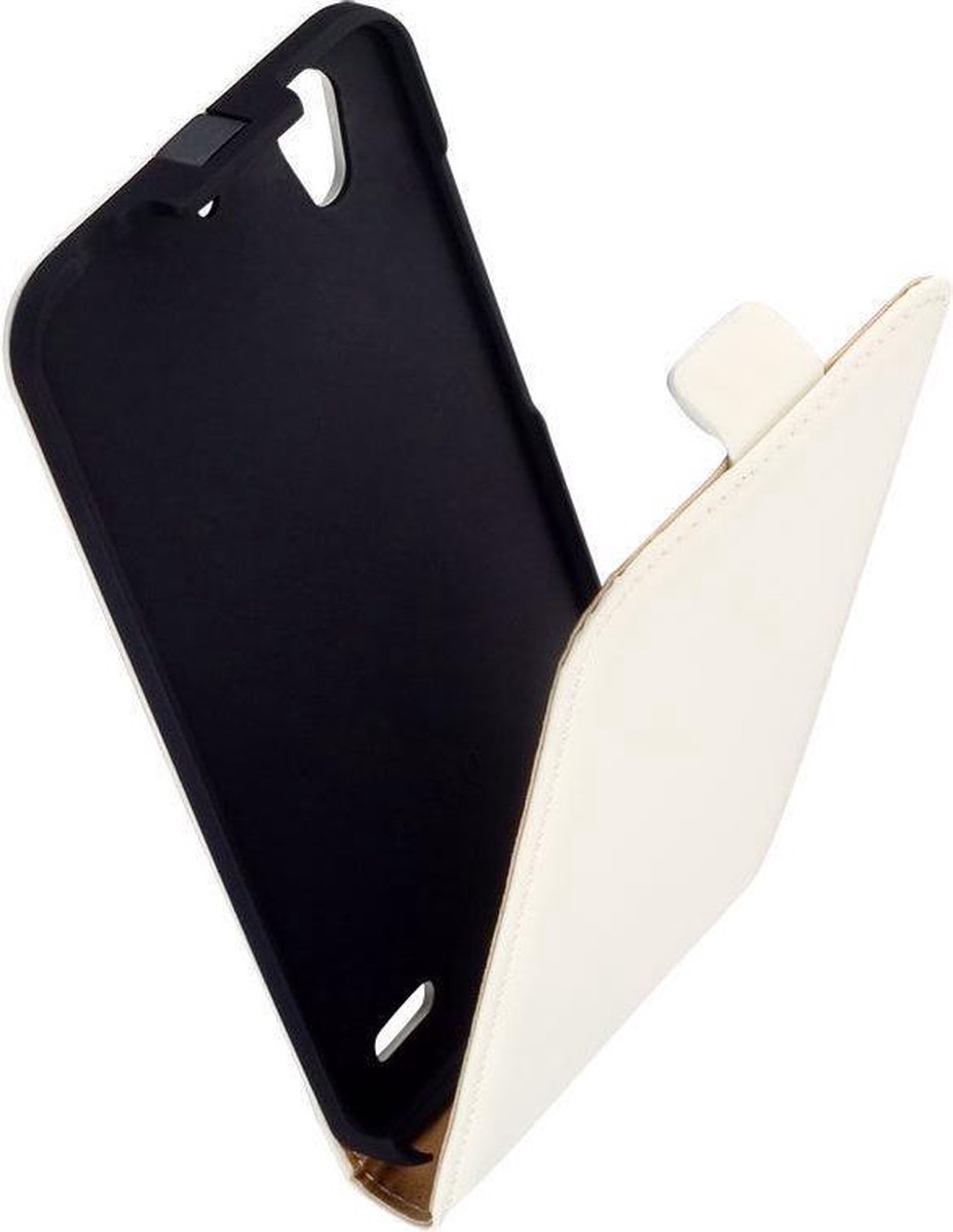 LELYCASE Wit Lederen Flip Case Cover Hoesje Huawei Ascend G630