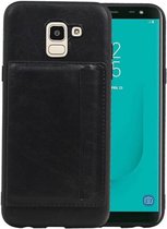 Zwart Staand Back Cover 1 Pasjes voor Samsung Galaxy J6