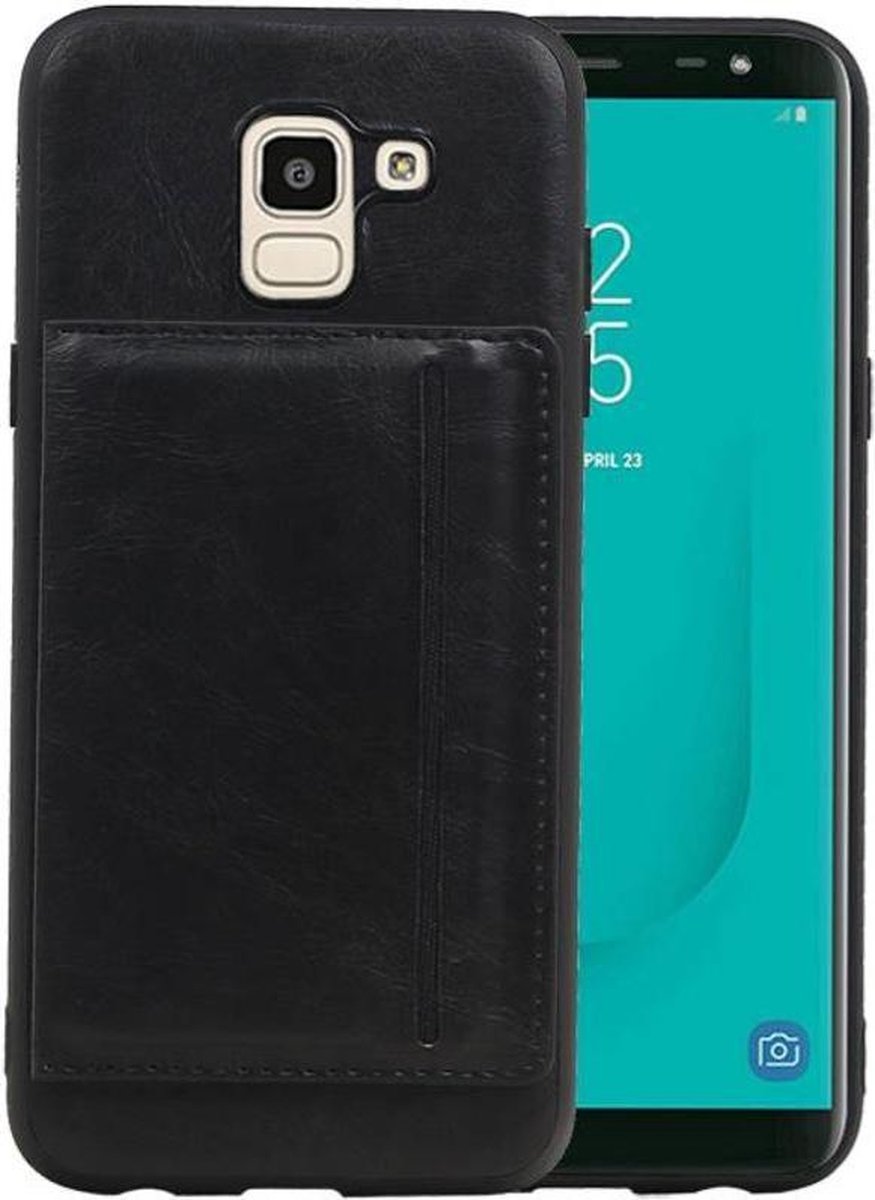 Zwart Staand Back Cover 1 Pasjes voor Samsung Galaxy J6