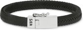 SILK Jewellery - Zilveren Armband - Alpha - 155BLK.19 - zwart leer - Maat 19