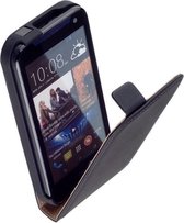 LELYCASE Premium Zwart Lederen Flip Case Hoesje HTC Desire 310