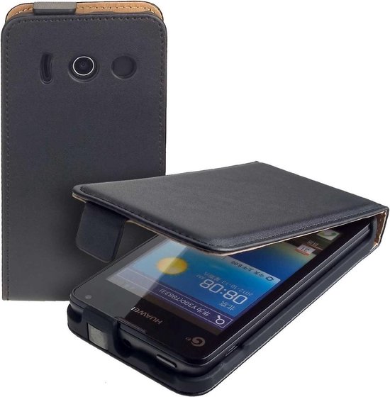 Lelycase Zwart Eco Leather Flip Case Huawei Ascend Y300