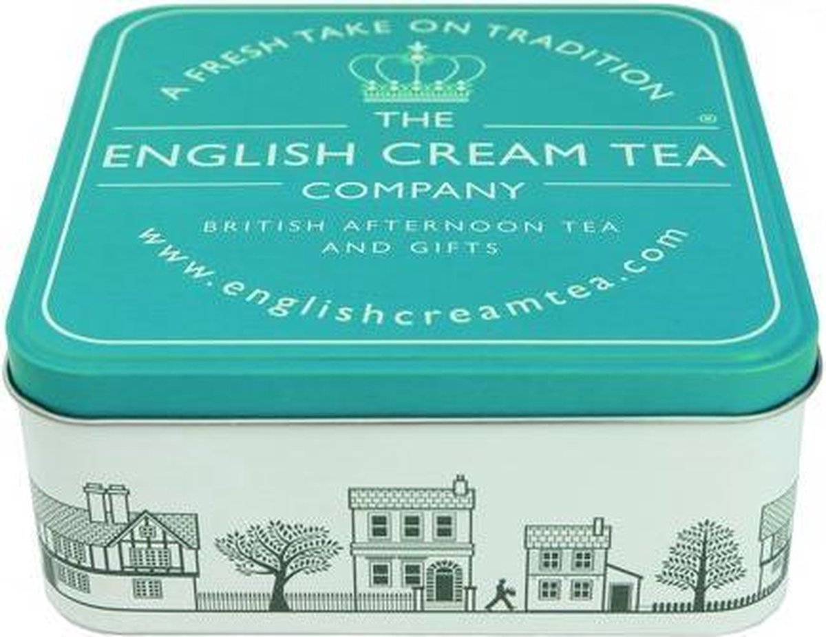 Turquoise square gift tin. Thee cadeau. Thee blik. Thee geschenk.. - The English Cream Tea Company