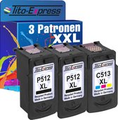 Set van 3x gerecyclede inkt cartridges voor Canon PG-512 & CL-513 Pixma: IP 2700 MP 230 230 240 250 252 260 270 280 282 480 490 495 499 MX 320 330 340 340 350 360 410