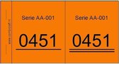 Grote dubbelnummers, lootjes, garderobenummers - oranje - 1000 stuks