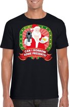 Foute Kerst t-shirt zwart can I borrow some presents voor heren - Kerst shirts S