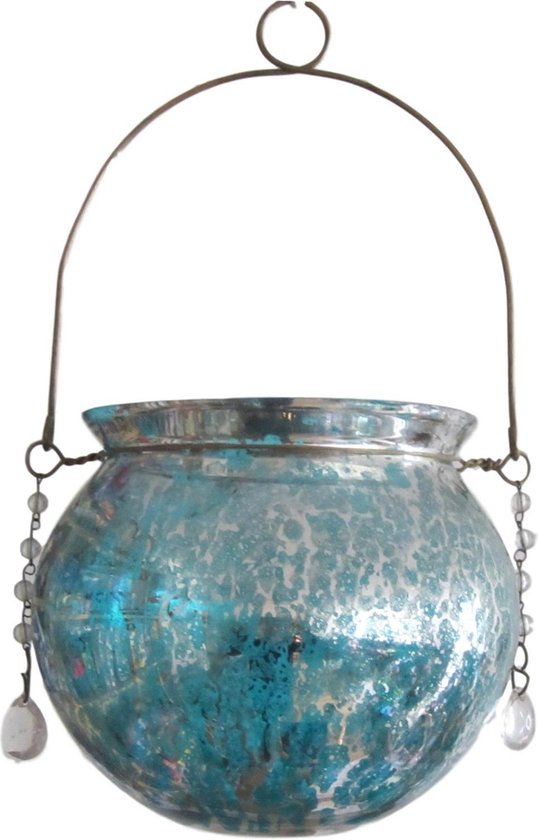 Hangende glazen bol turquoise 19x16cm | bol.com