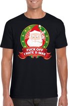 Foute Kerst t-shirt zwart Fuck off I hate x-mas heren - Kerst shirts L