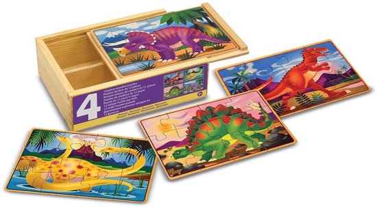 Afbeelding van het spel Melissa & Doug 4 Puzzels in houten doos - Dinasa