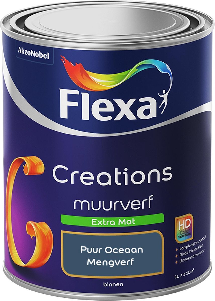 focus middernacht kort Flexa Creations - Muurverf Extra Mat - Puur Oceaan - Mengkleuren Collectie-  1 Liter | bol.com