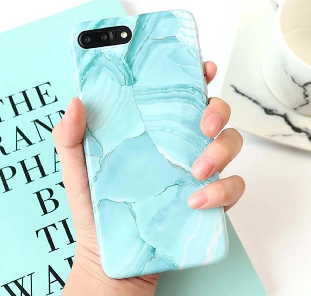 Blauw Marmer iPhone 7 Plus/ 8 Plus siliconen backcover soft TPU