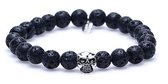 Karma – mannen armband met kralen – Black Rocks Skull – natuursteen kralen en Sterling 925 zilver bead – 20 cm