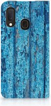 Geschikt voor Samsung Galaxy A20e Book Wallet Case Blauw Wood
