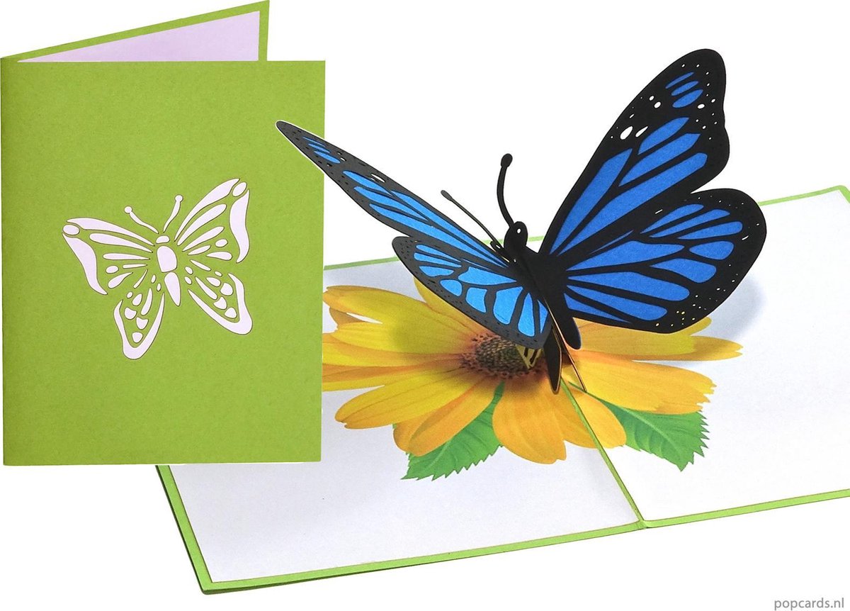 Popcards – Vlinder op Zonnebloem Moederdag Verjaardag Felicitatie pop-up kaart 3D wenskaart