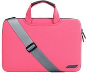 15.4 inch Laptophoes met Schouderband – Fel Roze Print – Laptoptas Sleeve met Rits Sluiting