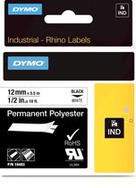 DYMO Rhino industriële labels | Permanent Polyester | 12 mm x 3,5 m | zwarte afdruk op wit | zelfklevende labels voor Rhino & LabelManager labelprinters