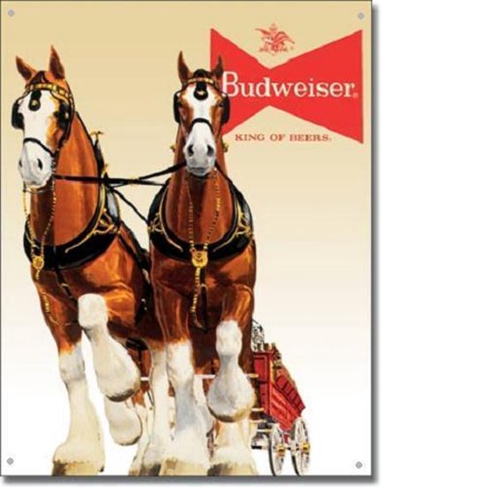 Budweiser King of Beers (2) Metalen wandplaat 31,5 x 40,5 cm.