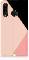 Huawei P30 Lite Uniek Standcase Hoesje Black Pink Shapes