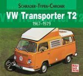 Oranje VW Transporter T2 camper, met pop-top dak, uit 1967-1979. Boek "Schrader-Typen-Chronik".