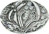 Ovale broche in antiek zilver kleur met kristal stenen