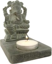 Ganesha waxinelichthouder grijs zeepsteen - 11 cm