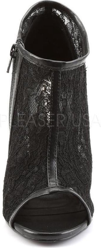 Amuse-56 peep toe talon aiguille avec couche supérieure en dentelle et fermeture à glissière noir - (EU 44 = US 13) - Fabulicious