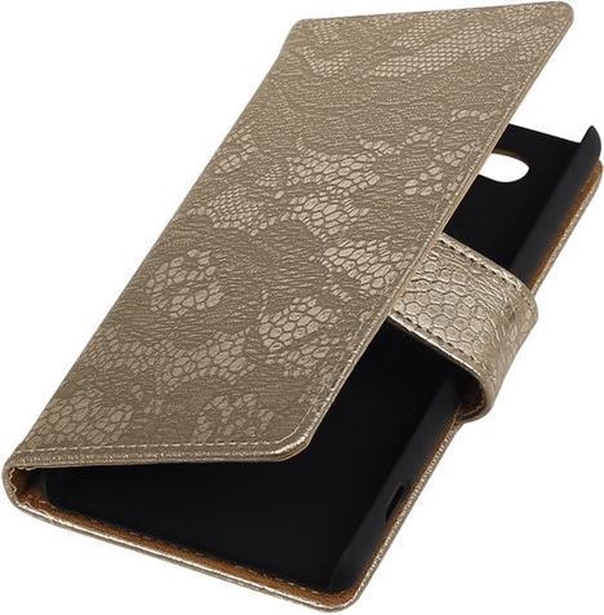 Sony Xperia Z4 Compact Lace Kant Bookstyle Wallet Hoesje Goud - Cover Case Hoes