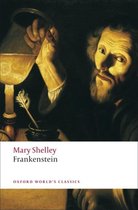 Boekomslag van Mary Shelley's Frankenstein, met een schilderij van een man die een fles vasthoudt.