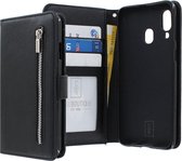 Samsung Galaxy A40 Bookcase hoesje - CaseBoutique - Effen Zwart - Kunstleer - Met Rits Vakje Muntvakje