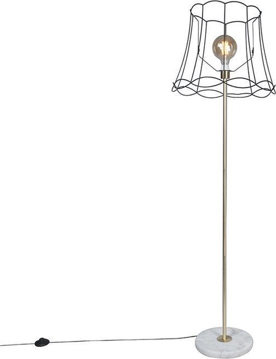 QAZQA kaso - Retro Vloerlamp | Staande Lamp met kap - 1 lichts - H 1750 mm - Zwart Goud - Woonkamer | Slaapkamer | Keuken