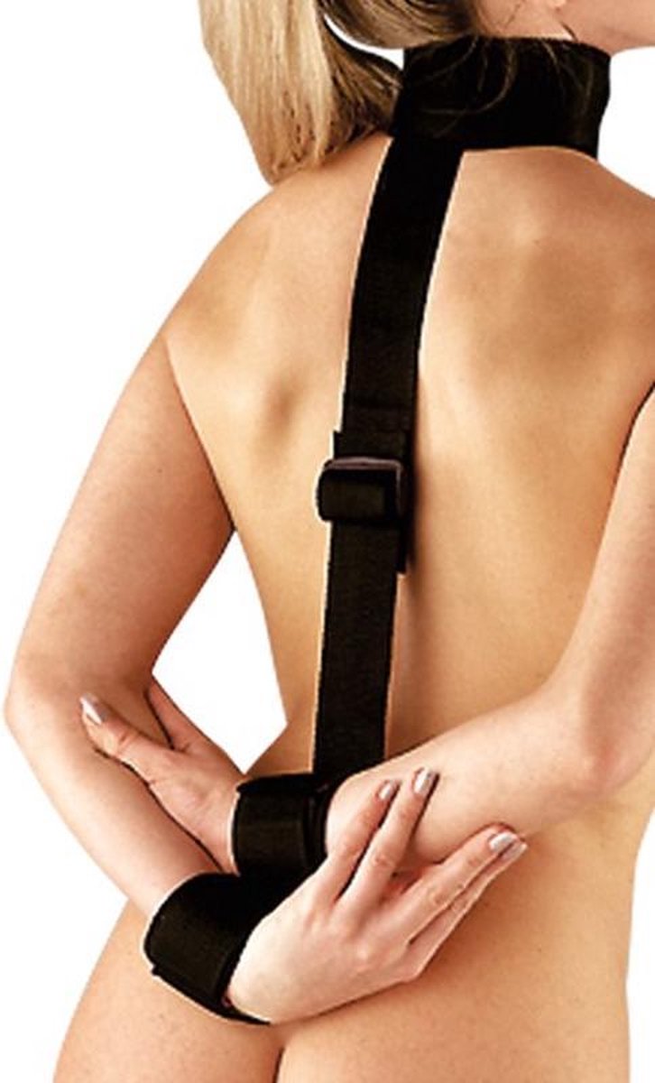 Goedkoopste You2Toys – Bondage Rug Harnas met Hand Boeien en Aaneengesloten Hals Band voor Onderdaan – Zwart