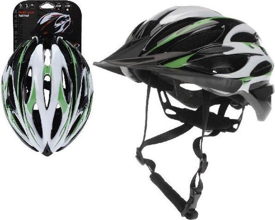 Fietshelm groen/zwart/wit, sporthelm, skatehelm