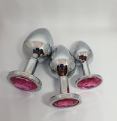 set 3x butplug silver roze-rood in 3 maten